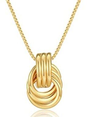 NEW Twisted Gold Tone Irregular Oval Pendant Necklace Minimalist Chunky Chain